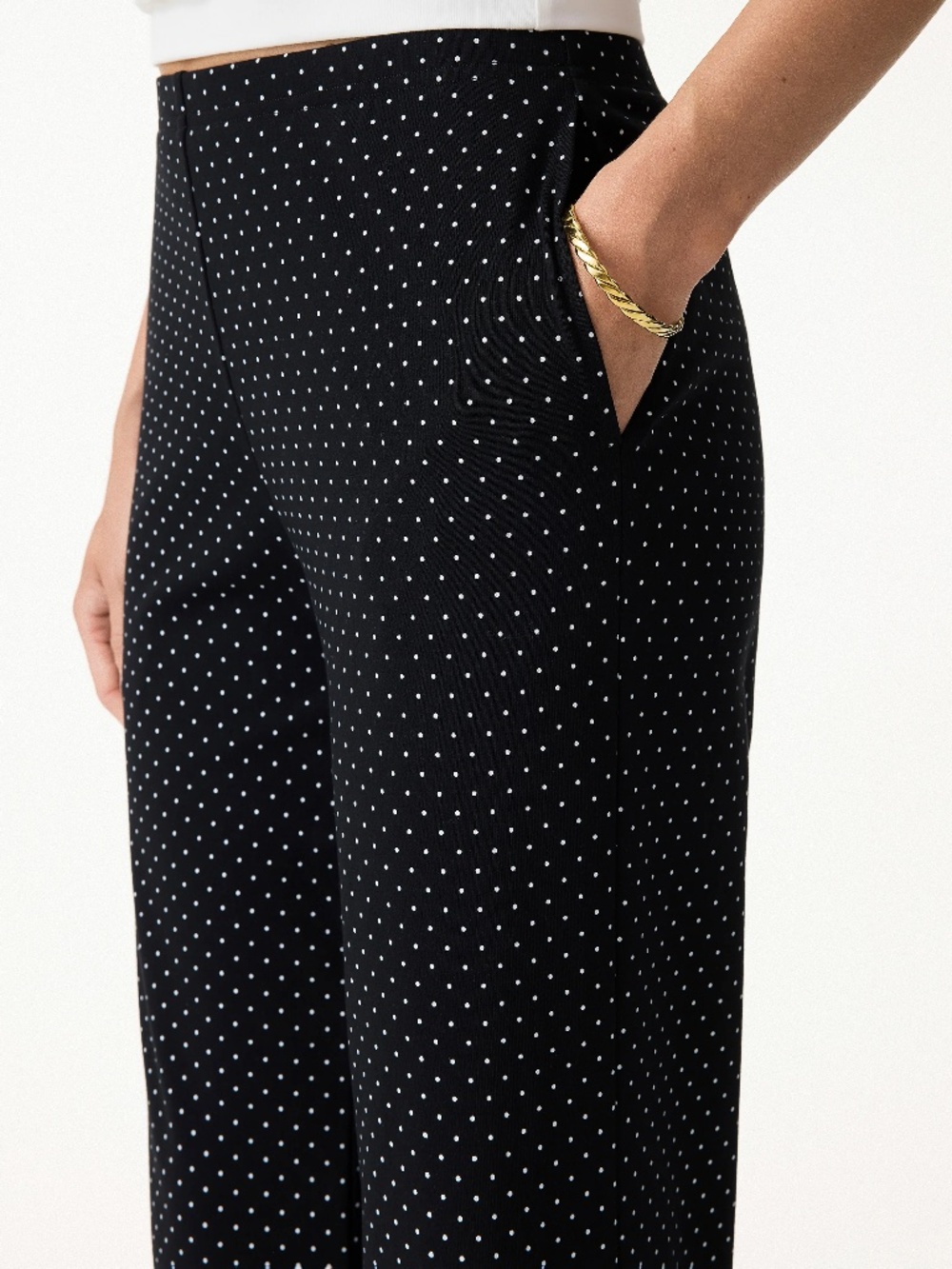 OGL Stretch Cotton Polka Dot Wide Leg Pants Limited Chic - Black Large
